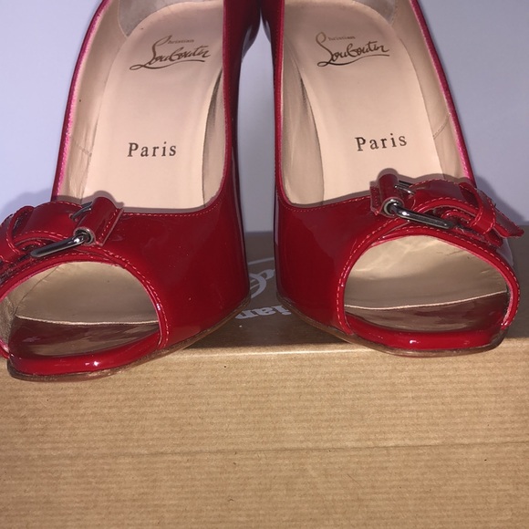 NEW Louboutin buckle Peep Toe sexy Red Patent Leather Pumps heels 💯 Authentic - Picture 3 of 11